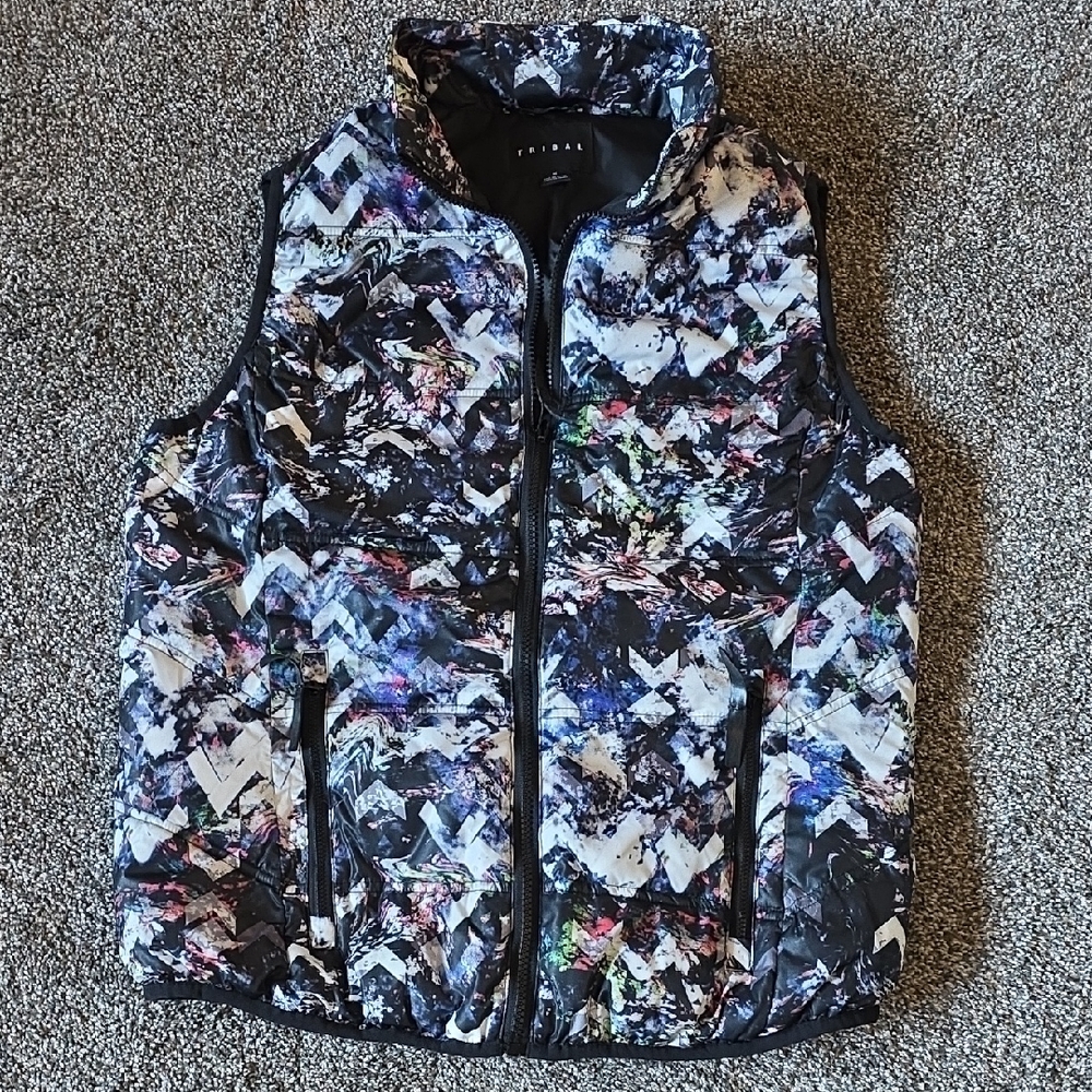Tribal Black Quilted Vest with Multicolor Abstract Print